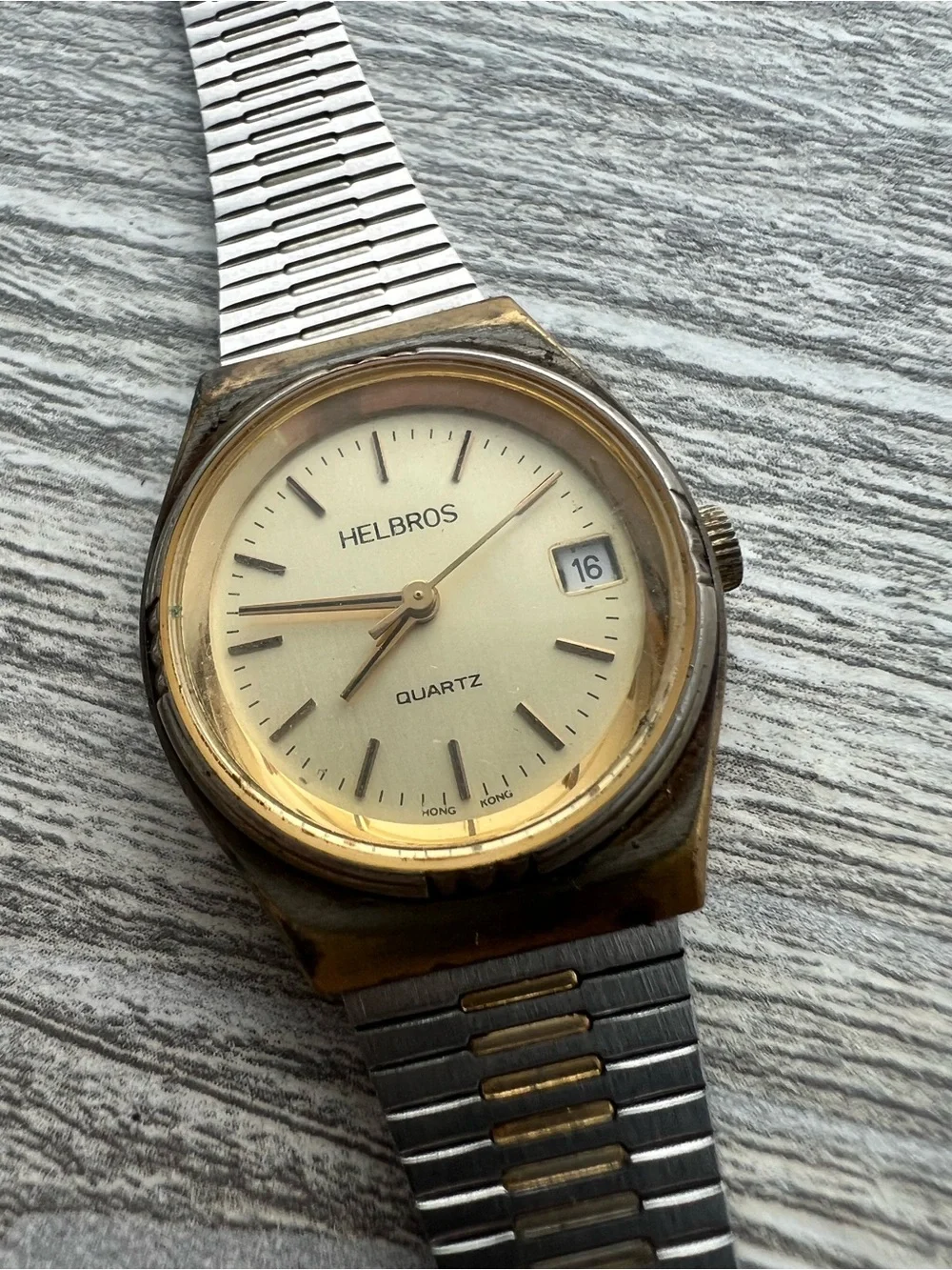 Helbros Two-Tone Quartz Date Watch - Cream Dial
